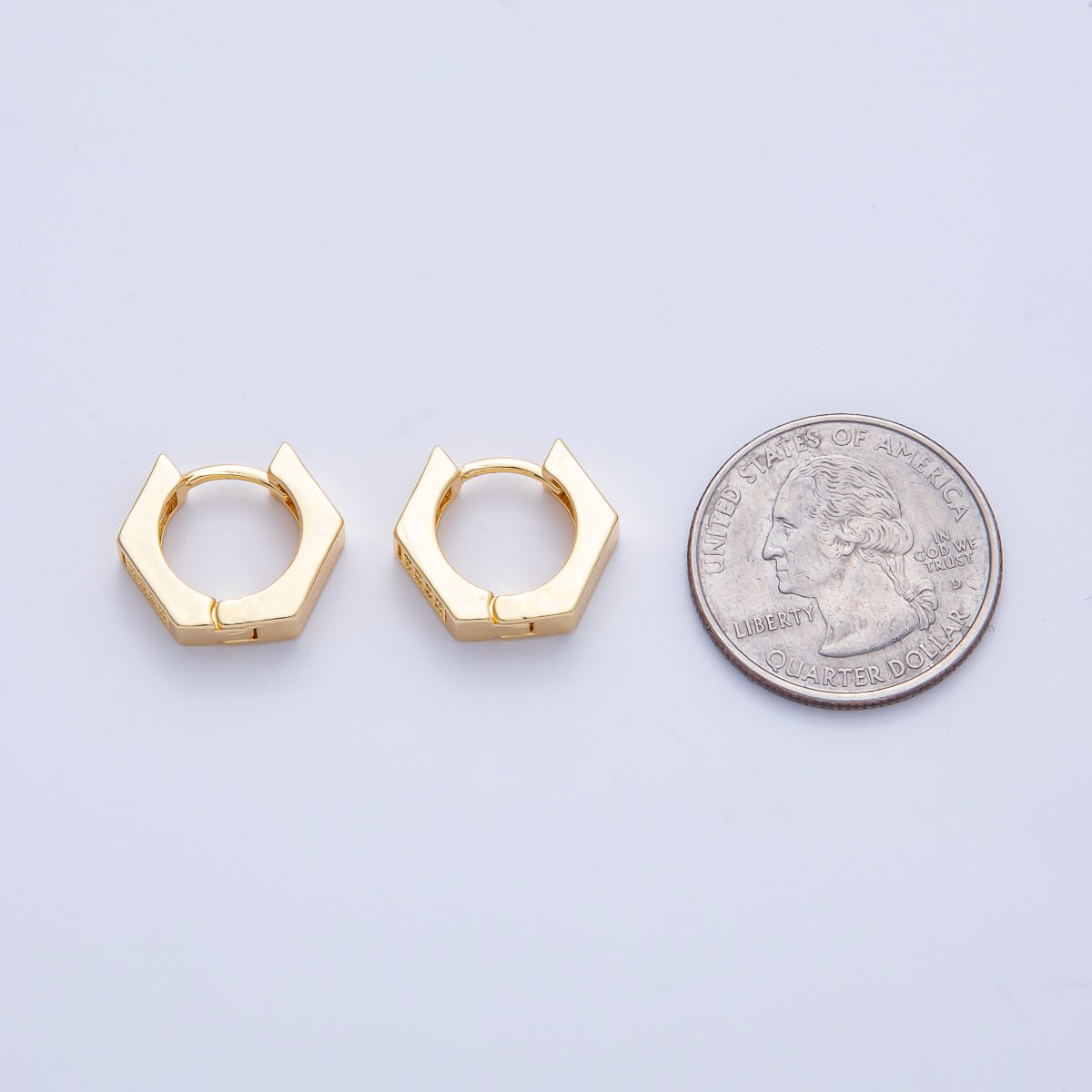 18K Gold Filled 15mm Micro Paved CZ Hexagon Cartilage Huggie Earrings | T341 - DLUXCA