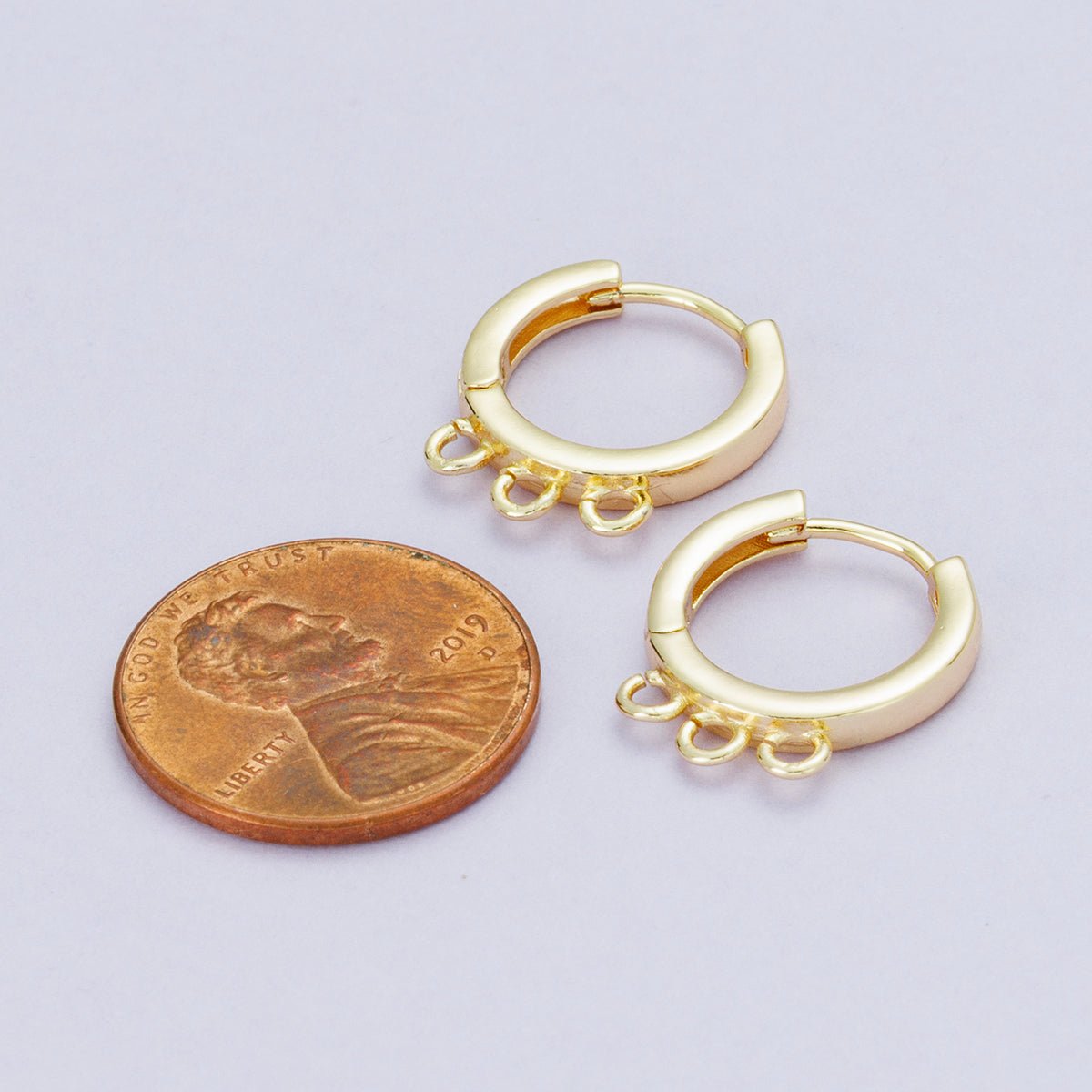 18K Gold Filled 15mm Minimalist Triple Open Loop Drop Huggie Earrings | Findings - 00108 - DLUXCA