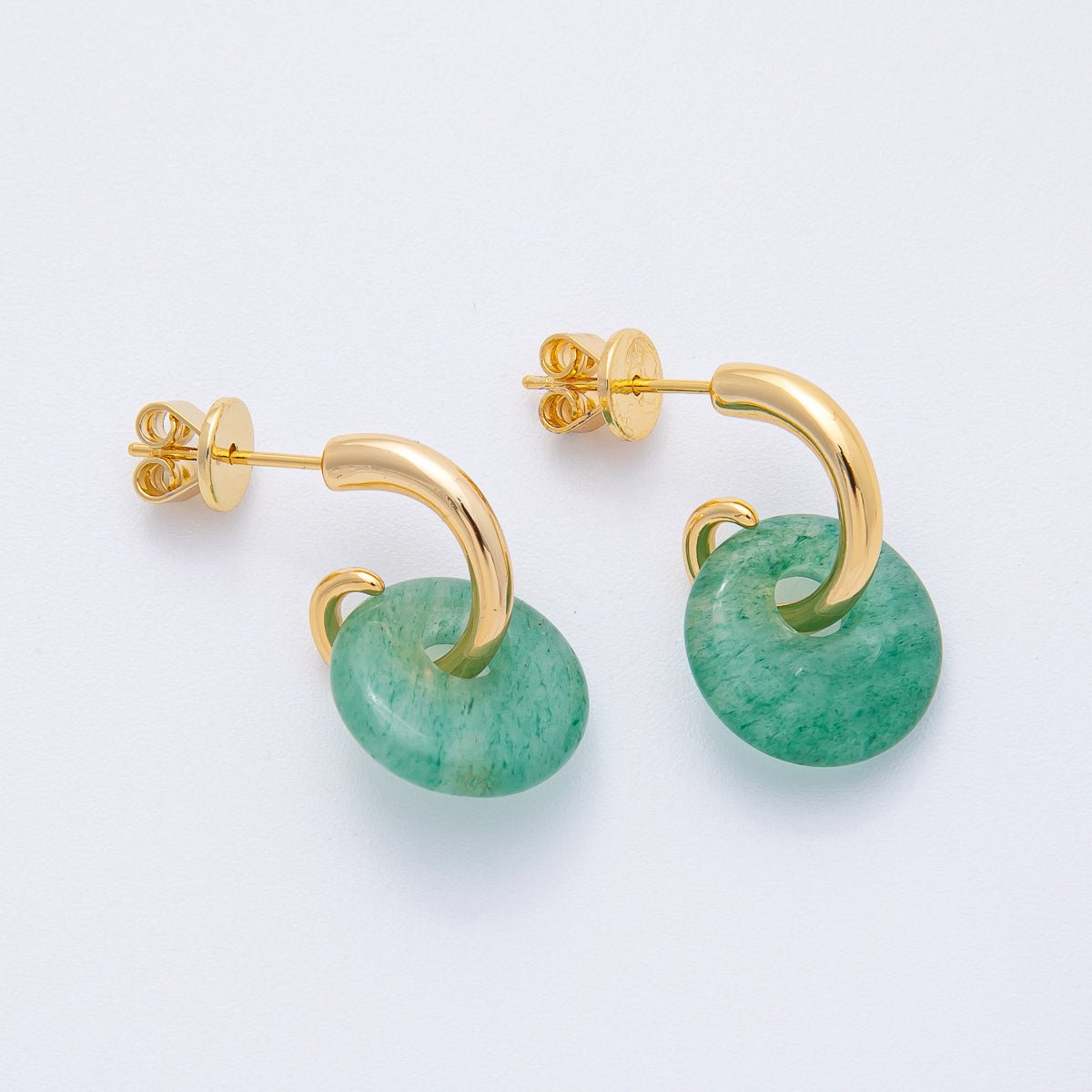 18K Gold Filled 15mm Natural Gemstone Curled C - Shaped Drop Hoop Earrings | AD1668 - AD1671 - DLUXCA