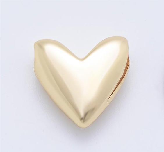 18K Gold Filled 15mm Puffed Heart Spacer Slider Bead in Gold & Silver | AF1092 - DLUXCA