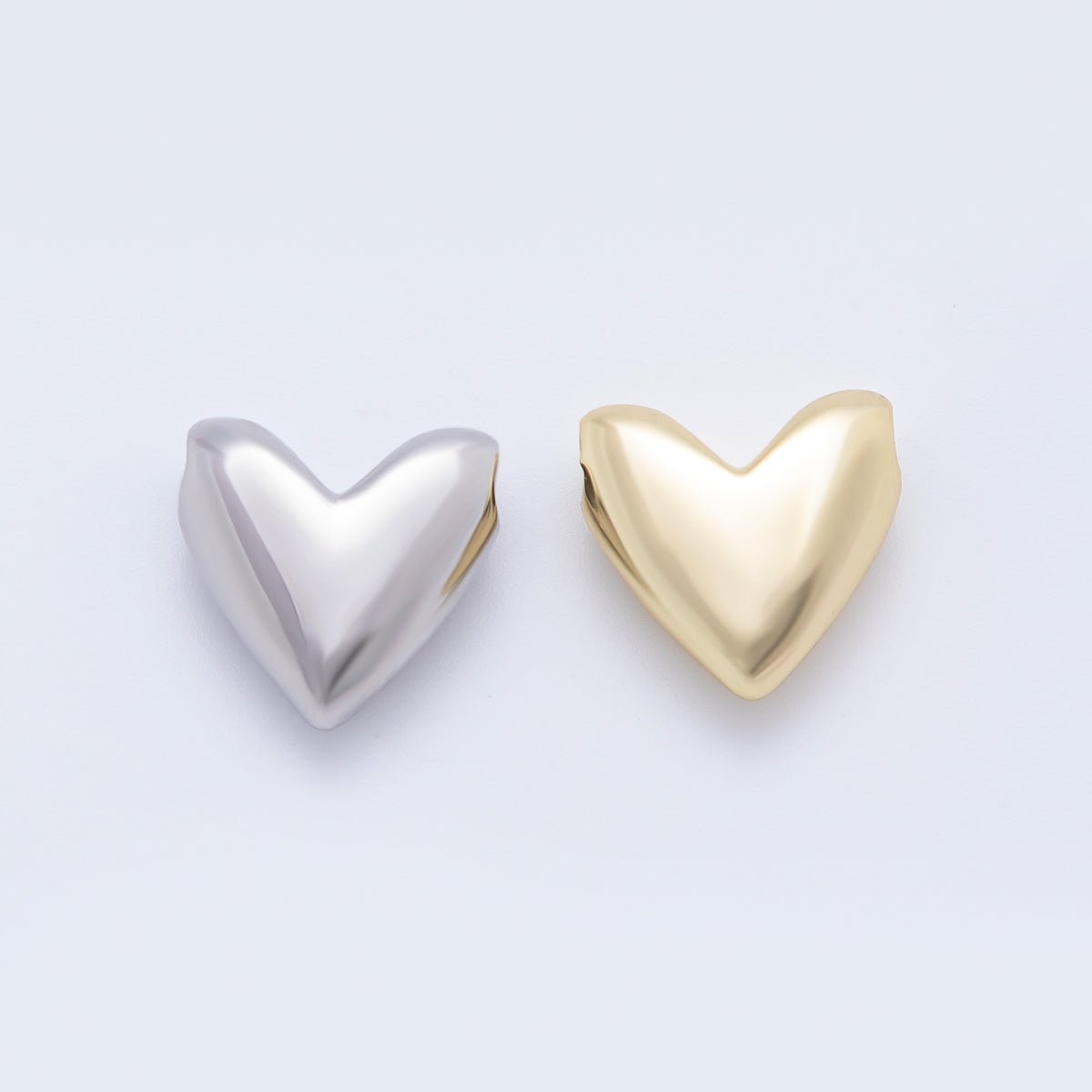 18K Gold Filled 15mm Puffed Heart Spacer Slider Bead in Gold & Silver | AF1092 - DLUXCA