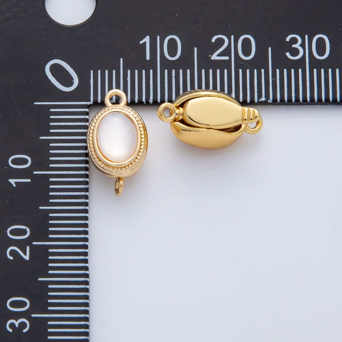 18K Gold Filled 15mm Red White Shell Pearl Oval Push In Clasp Closure Finding | Z1465 - DLUXCA