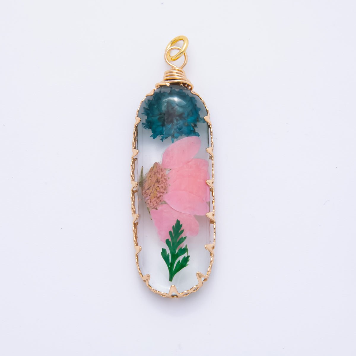 18K Gold Filled 15mm Resin Capsule Memories Flower Charm | AH856 AH857 - DLUXCA