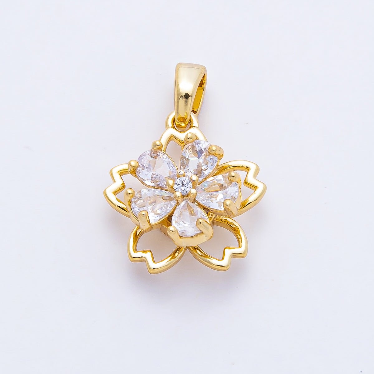 18K Gold Filled 15mm Spinning Rotating Five Petal Blooming Flower Pendant Charm | AF1172 - DLUXCA