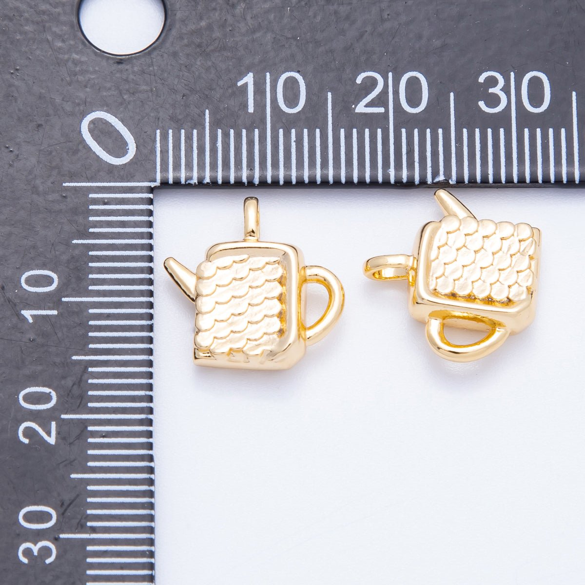 18K Gold Filled 15mm Textured Coffee Teapot Pendant | Charms - 00421 - DLUXCA