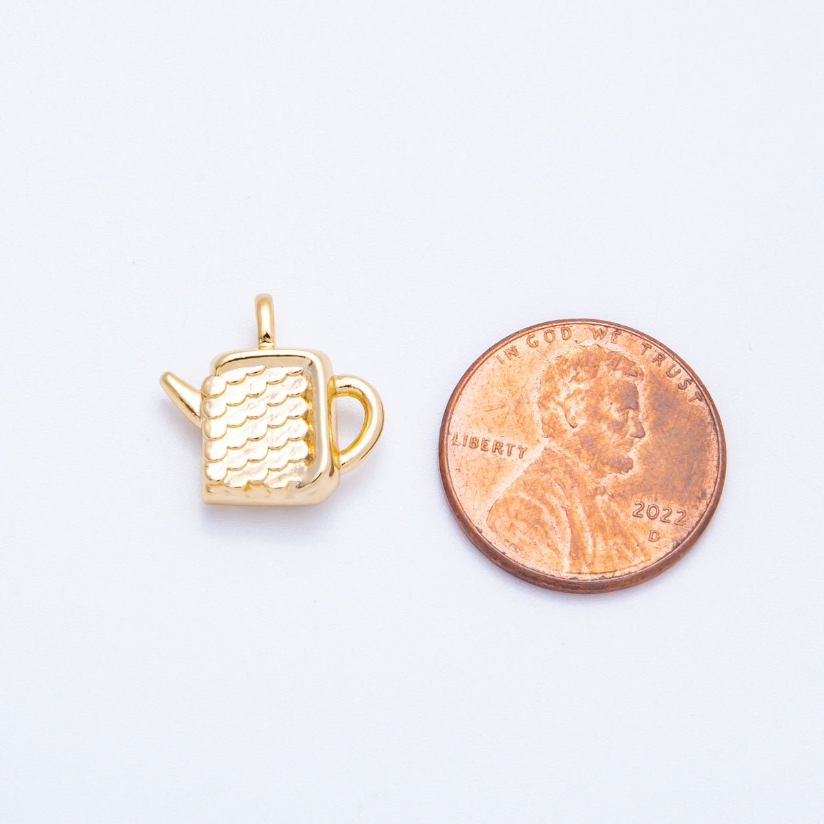 18K Gold Filled 15mm Textured Coffee Teapot Pendant | Charms - 00421 - DLUXCA