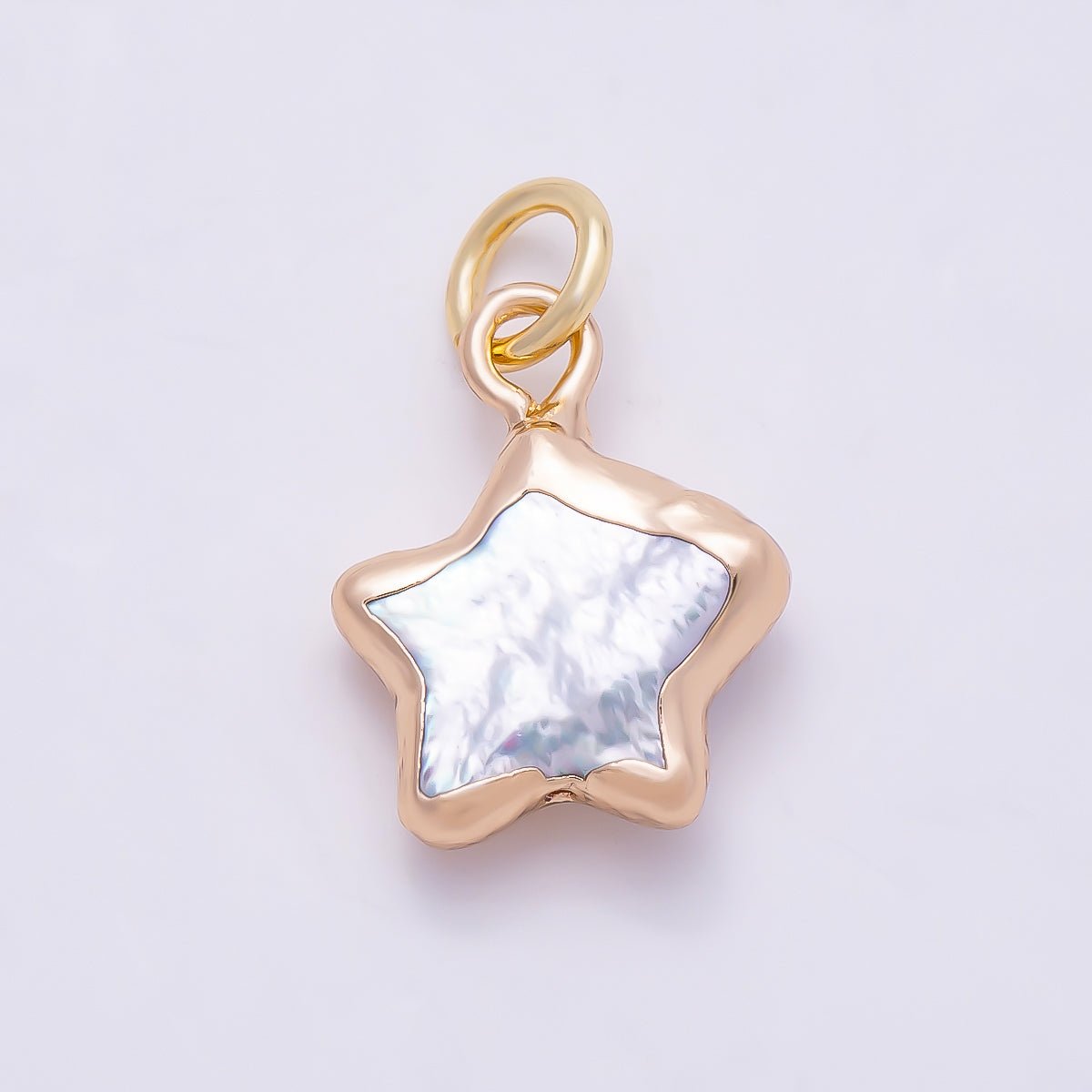 18K Gold Filled 15mm White Freshwater Pearl Foil Celestial Star Charm | Charms-01371 - DLUXCA