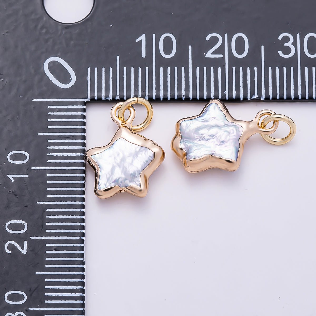 18K Gold Filled 15mm White Freshwater Pearl Foil Celestial Star Charm | Charms-01371 - DLUXCA