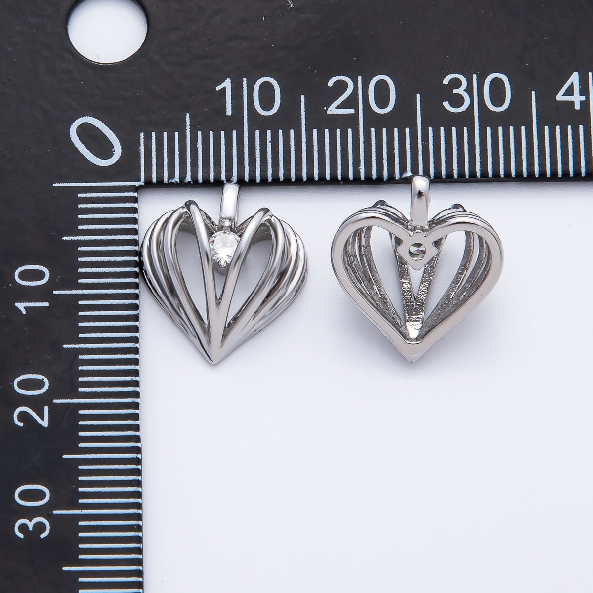 18K Gold Filled 16.2mm CZ Ribbed Geometric Heart Charm in Gold & Silver | AF1356 - DLUXCA