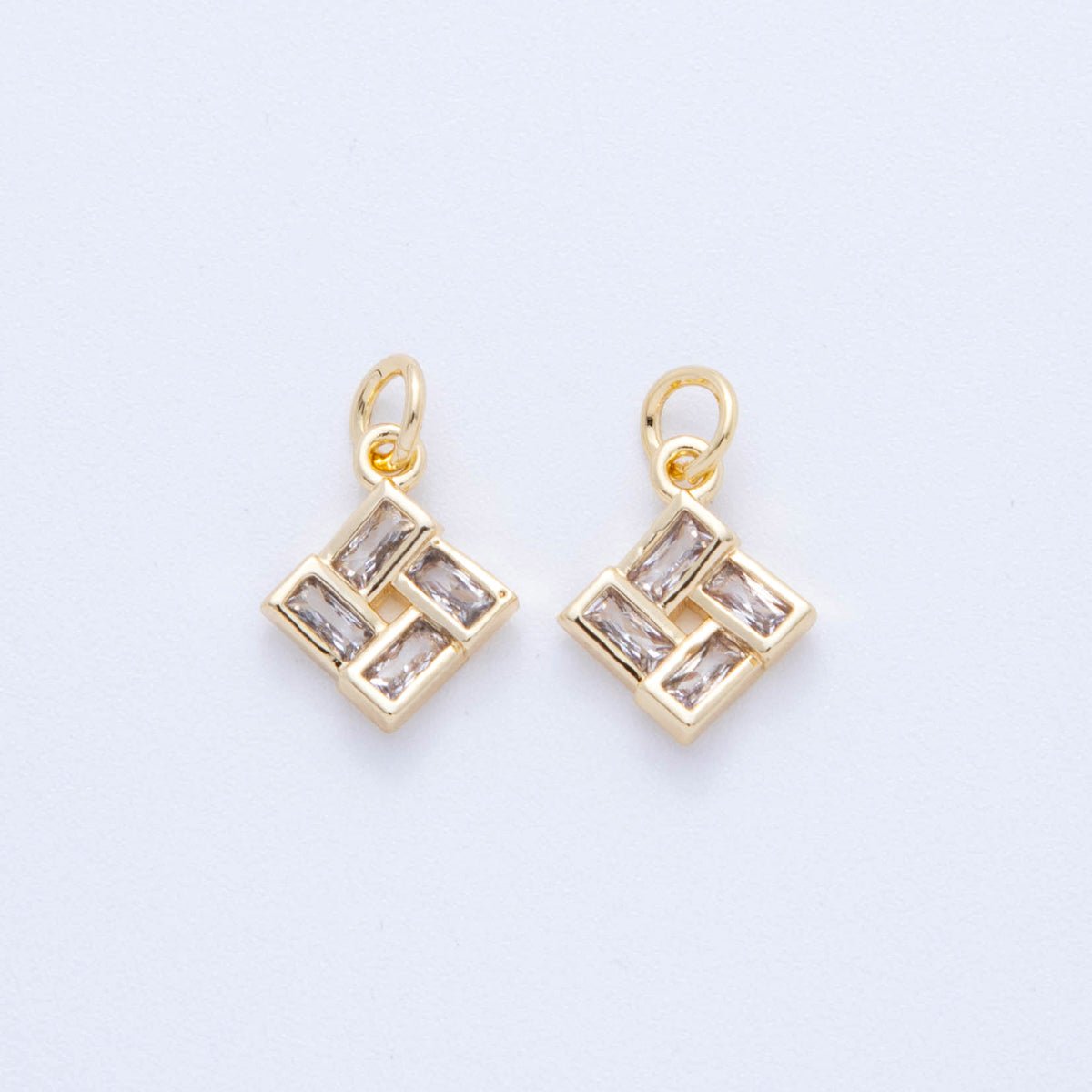 18K Gold Filled 16.5mm Baguette CZ Rectangular Linked Square Charm | AF823 - DLUXCA