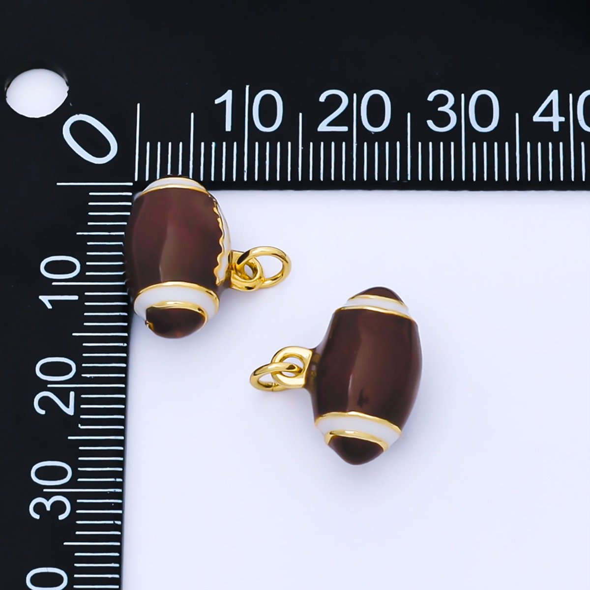 18K Gold Filled 16.5mm Brown Enamel Football Sports 3D Multidimensional Charm | AF1584 - DLUXCA