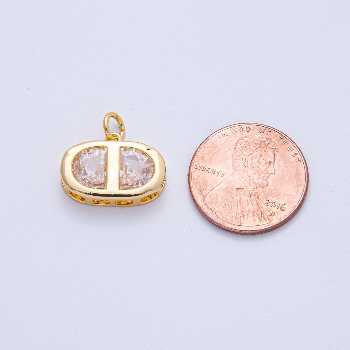 18K Gold Filled 16.5mm Clear CZ Oval Mariner Anchor Charm | AK039 - DLUXCA