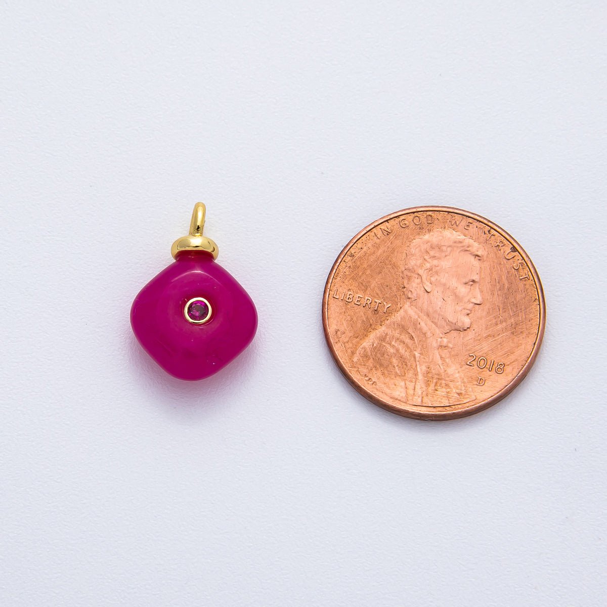 18K Gold Filled 16.5mm Fuchsia CZ Round Rhombus Gemstone Charm | AF1372 - DLUXCA