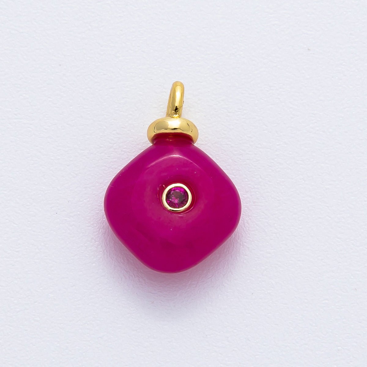 18K Gold Filled 16.5mm Fuchsia CZ Round Rhombus Gemstone Charm | AF1372 - DLUXCA