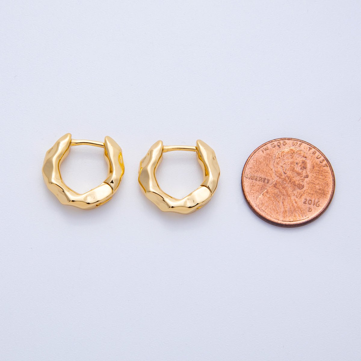 18K Gold Filled 16.5mm Hammered Huggie Earrings | Earrings - 00041 - DLUXCA