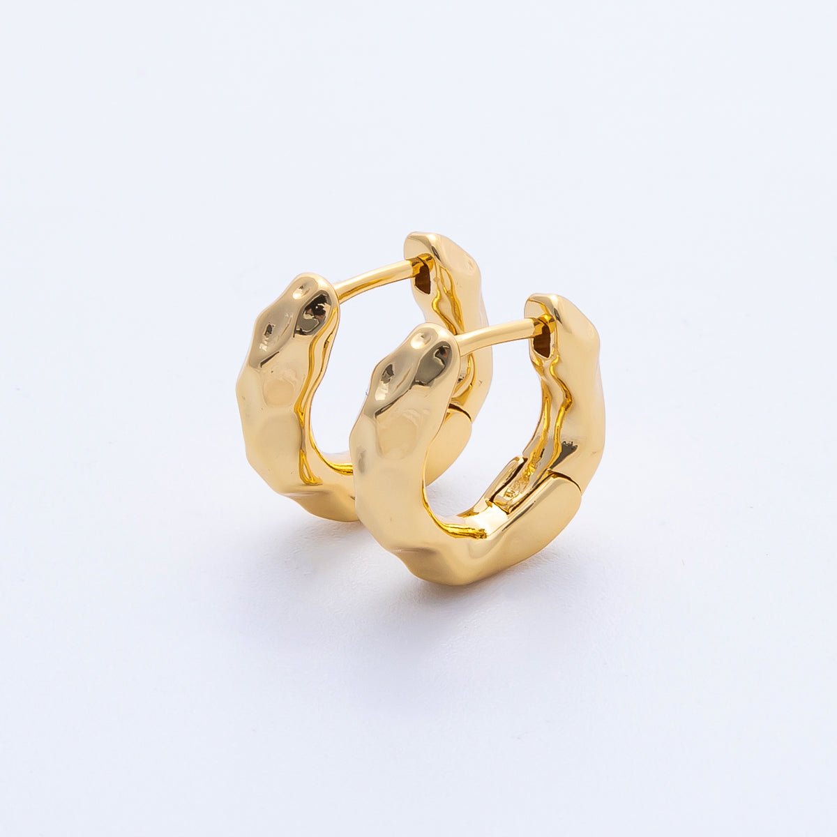 18K Gold Filled 16.5mm Hammered Huggie Earrings | Earrings - 00041 - DLUXCA