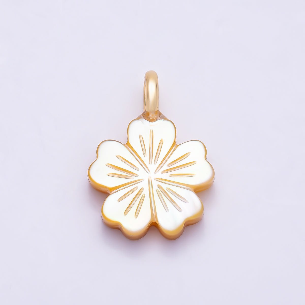18K Gold Filled 16.5mm Lined Shell Pearl Flower Double Sided Pendant | Charms-01323 - DLUXCA