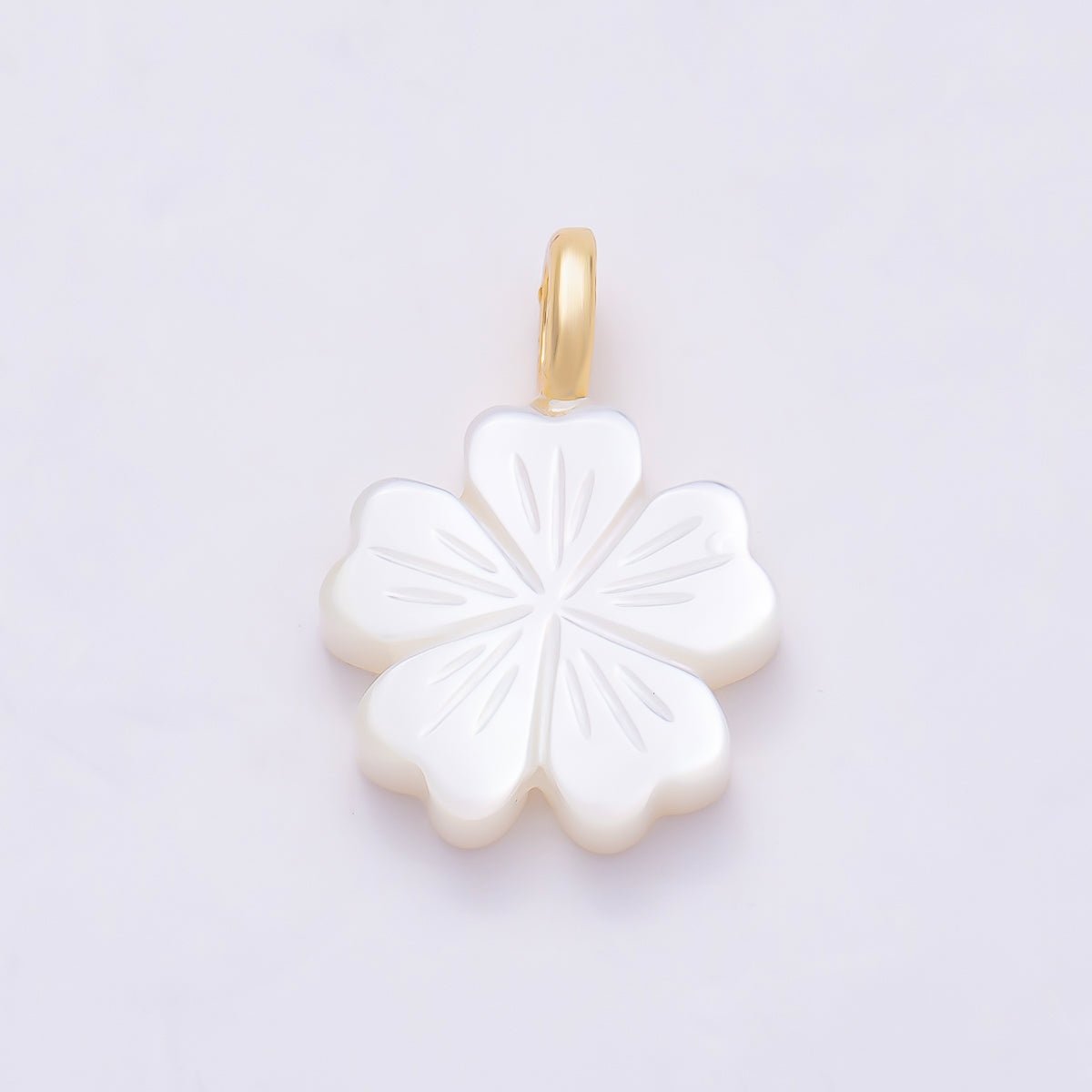 18K Gold Filled 16.5mm Lined Shell Pearl Flower Double Sided Pendant | Charms-01323 - DLUXCA