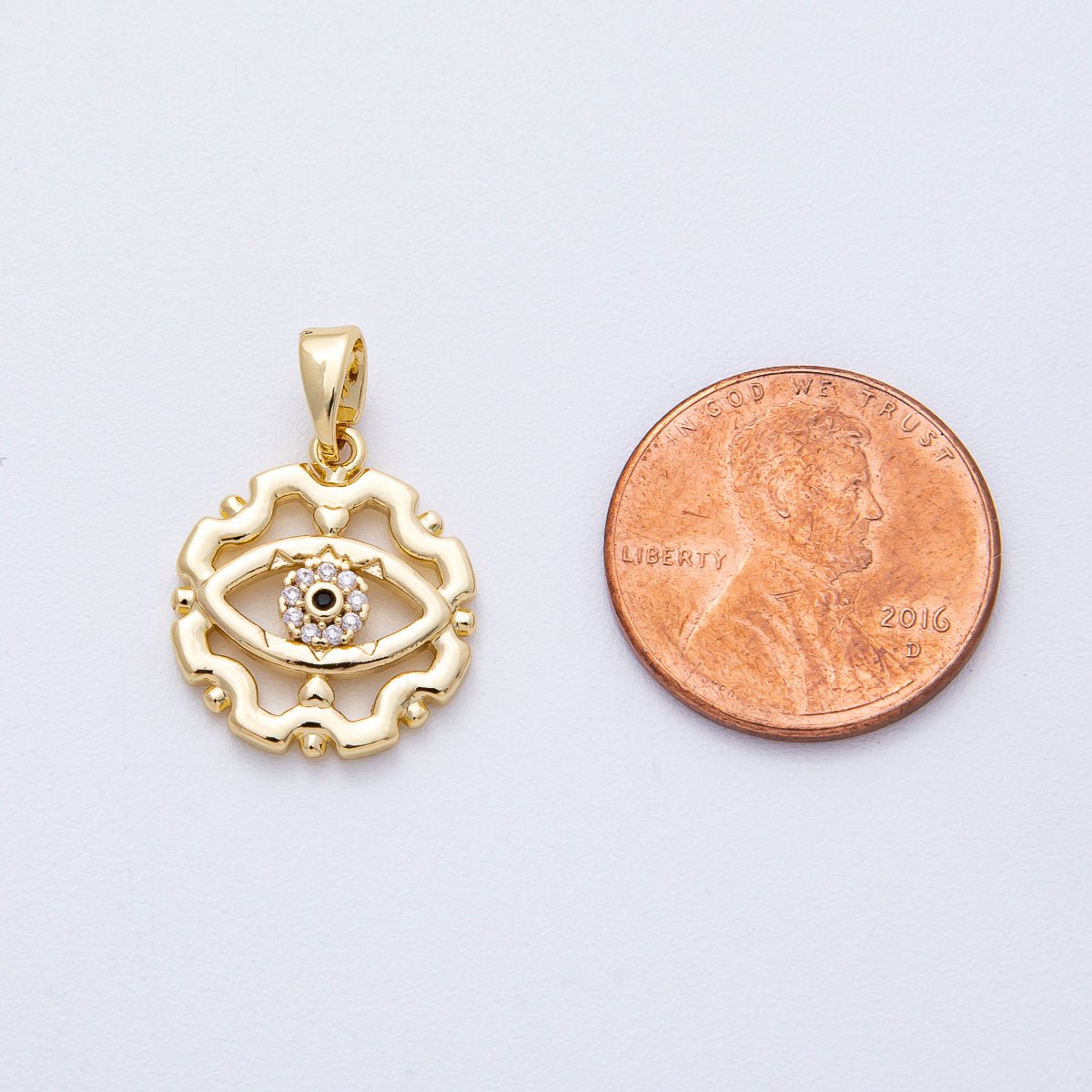 18K Gold Filled 16.8mm Evil Eye Open Geometric Micro Paved CZ Pendant | AF1222 - DLUXCA