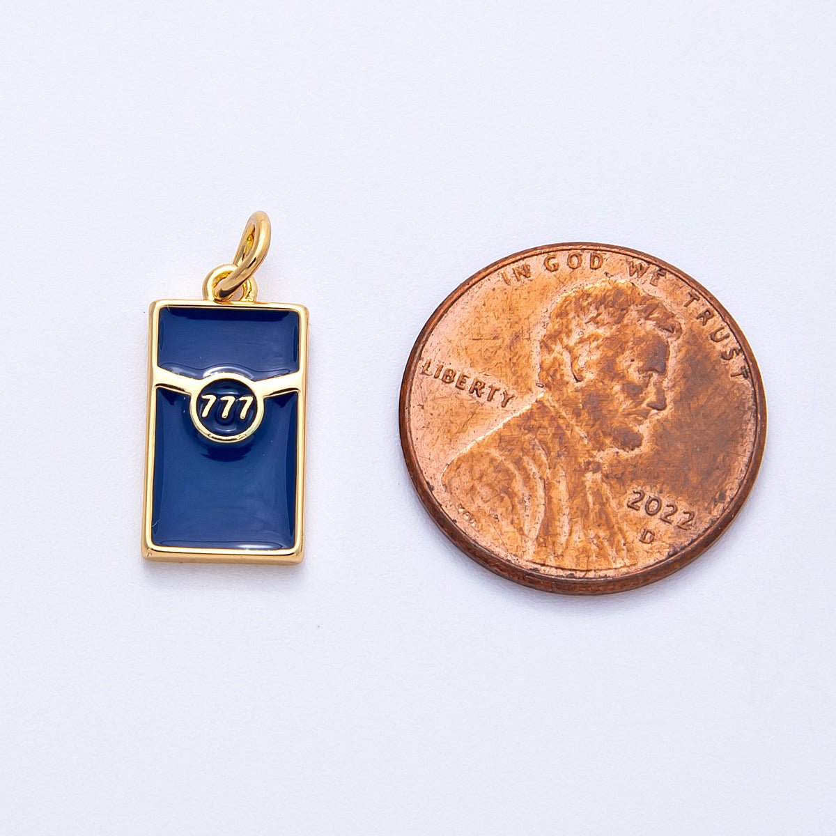 18K Gold Filled 16mm 777 Lucky Angel Number Blue Enamel Cigarette Charm | Charms - 00346 - DLUXCA
