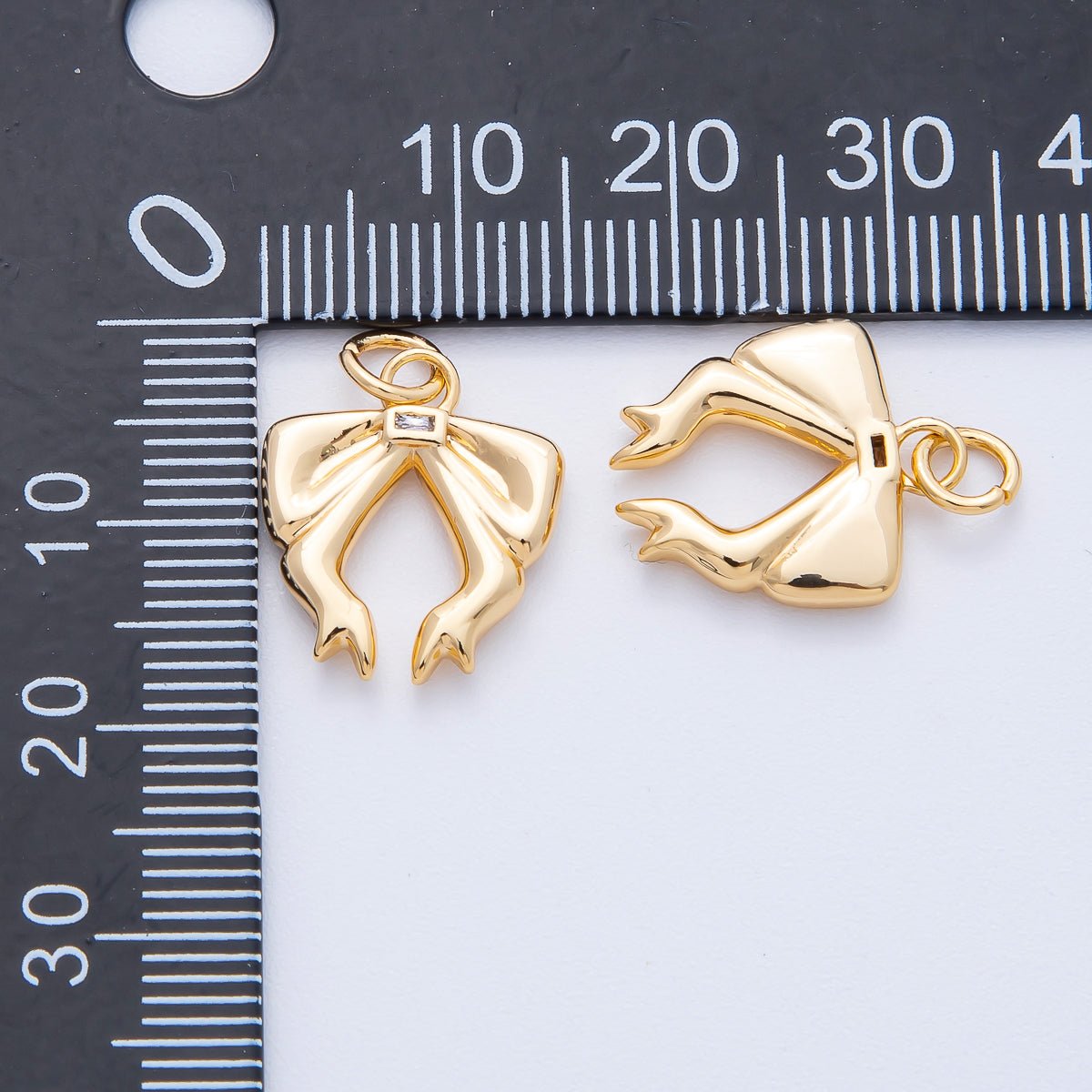 18K Gold Filled 16mm Baguette CZ Ribbon Bow Charm | Charms - 00053 - DLUXCA