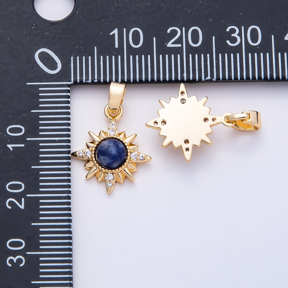 18K Gold Filled 16mm Blue Lapiz Lazuli Natural Gemstone Celestial Starlight Pendant | Charms - 00756 - DLUXCA