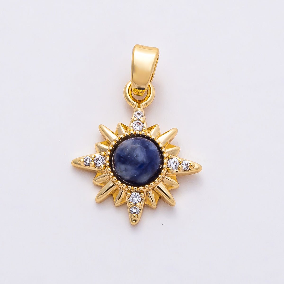 18K Gold Filled 16mm Blue Lapiz Lazuli Natural Gemstone Celestial Starlight Pendant | Charms - 00756 - DLUXCA
