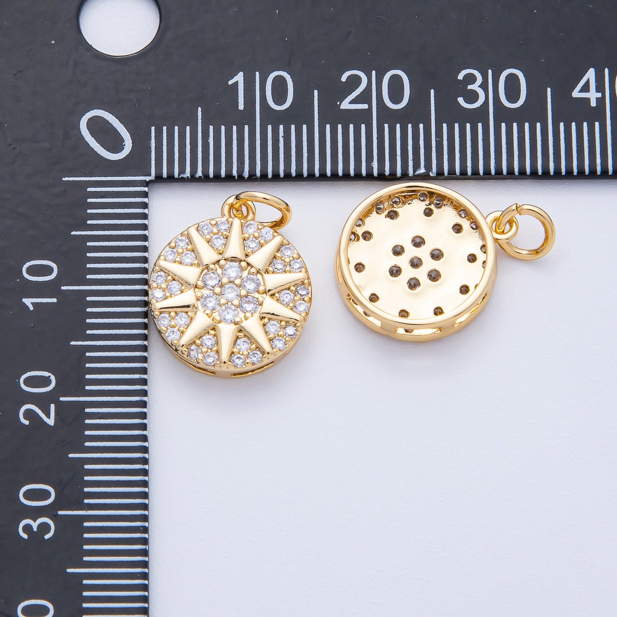 18K Gold Filled 16mm Celestial Sun Micro Paved CZ Round Charm | AK159 - DLUXCA