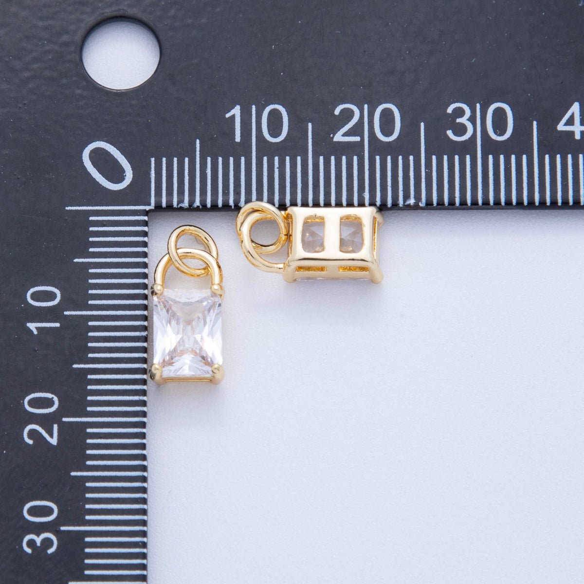 18K Gold Filled 16mm Clear Cubic CZ Rectangle Padlock Charm | AF804 - DLUXCA