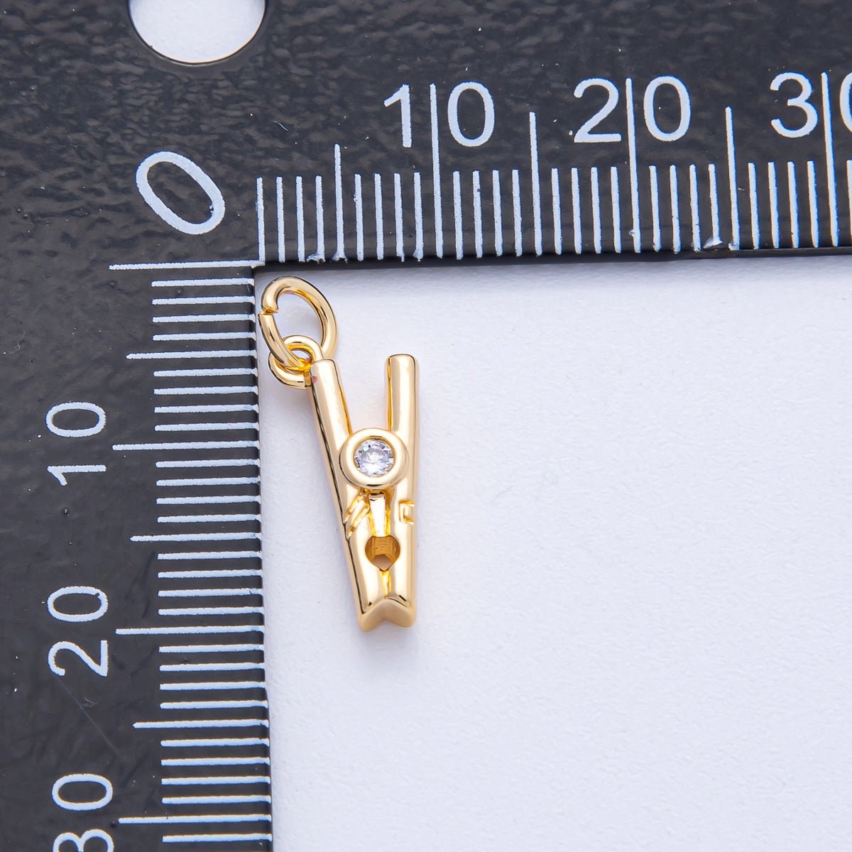 18K Gold Filled 16mm Clear CZ Clothespin Mini 3D Multidimensional Charm | AK012 - DLUXCA