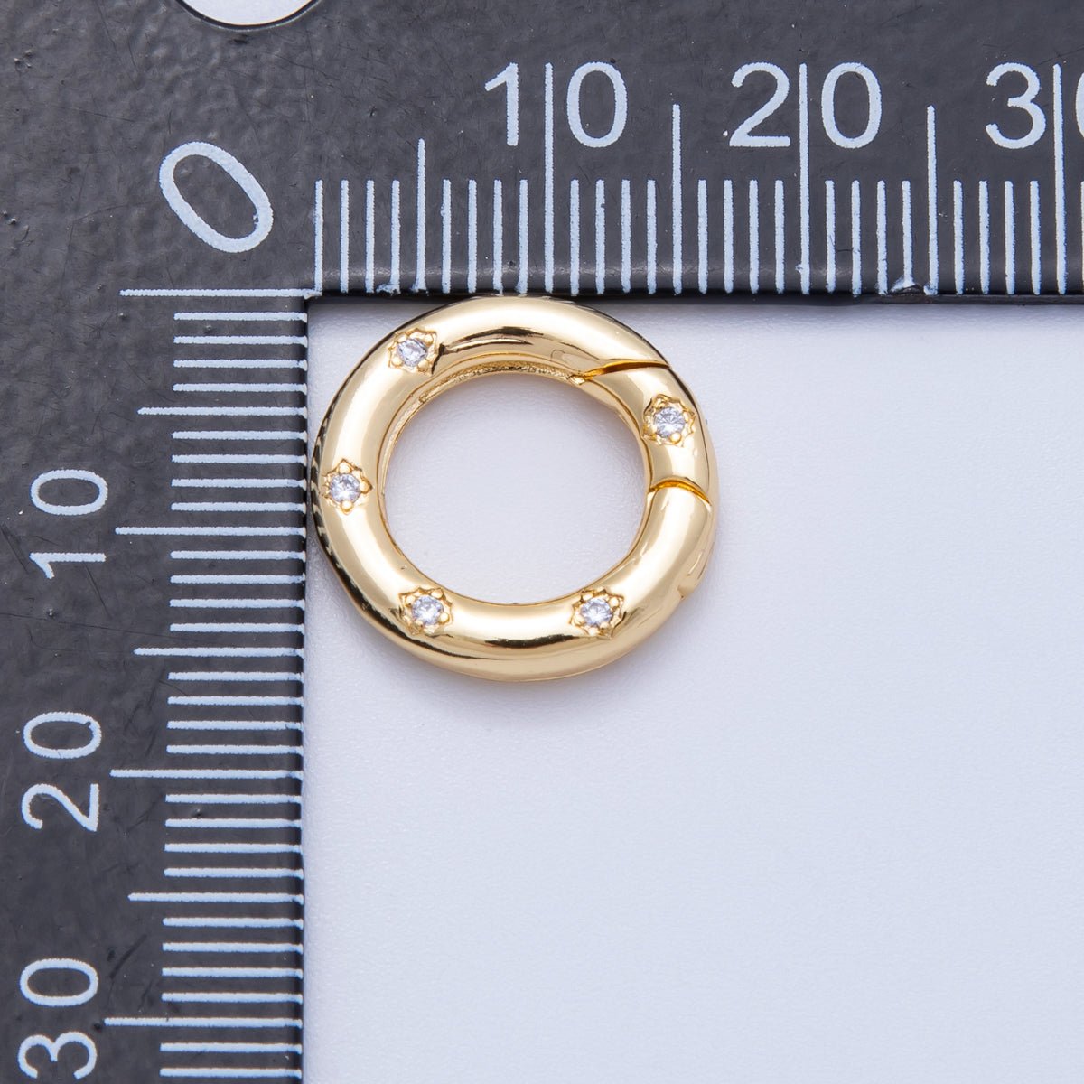 18K Gold Filled 16mm Clear CZ Dotted Round Push Gate Findings | Findings - 00117 - DLUXCA