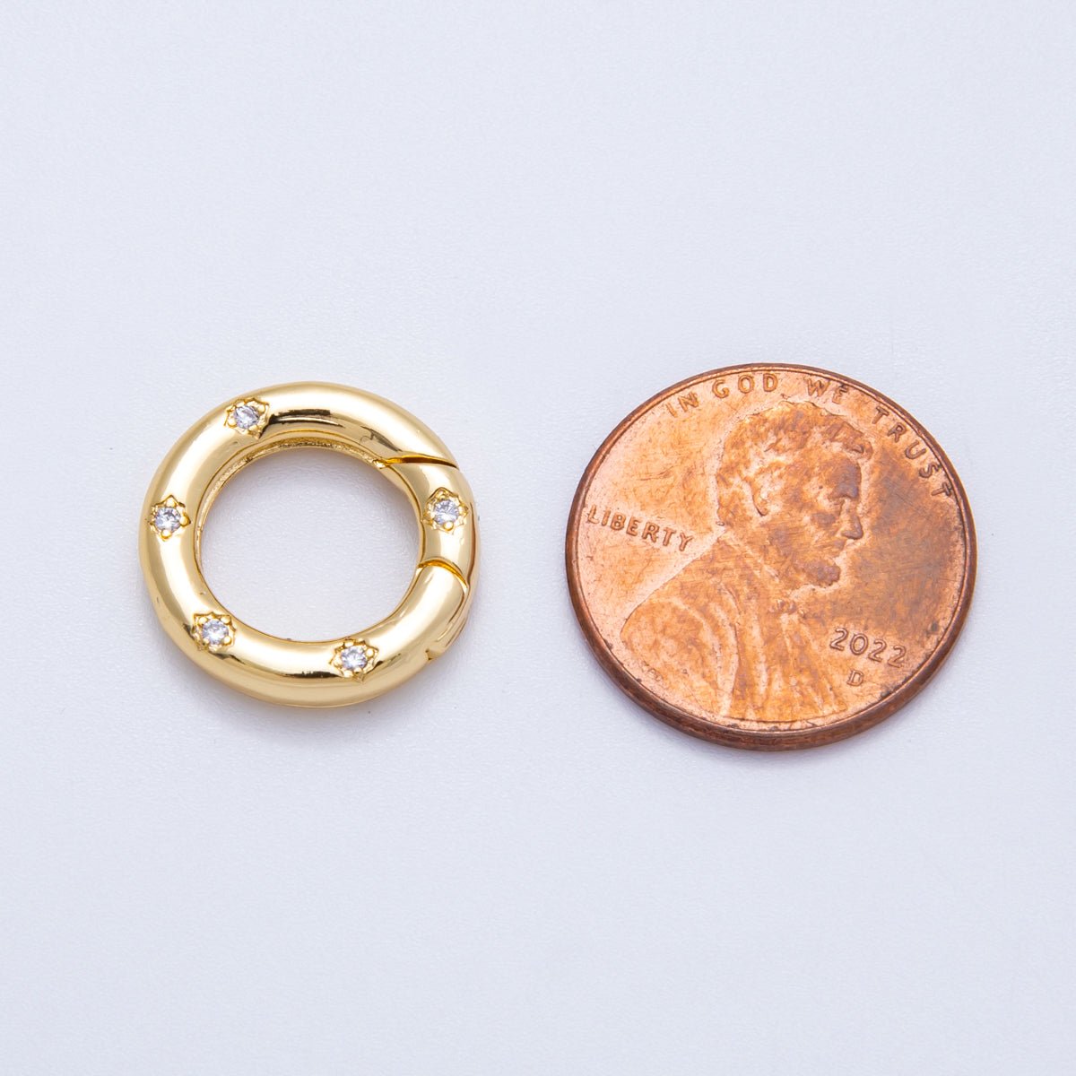 18K Gold Filled 16mm Clear CZ Dotted Round Push Gate Findings | Findings - 00117 - DLUXCA