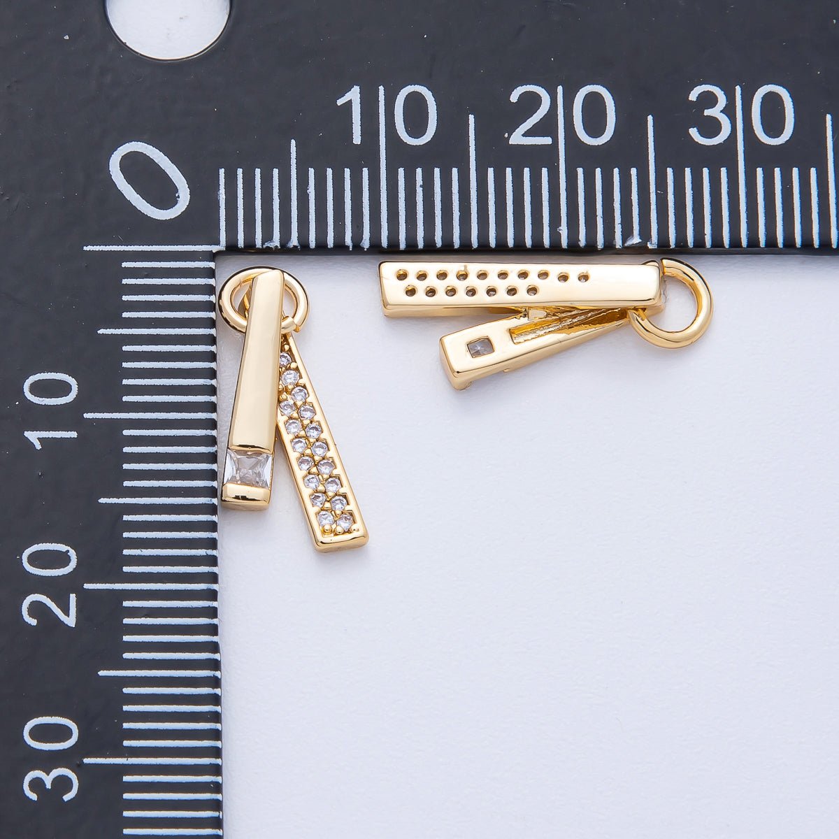 18K Gold Filled 16mm Clear Micro Paved CZ Zipper Pull Ribbon Tie Bar Minimalist Charm | AK183 - DLUXCA