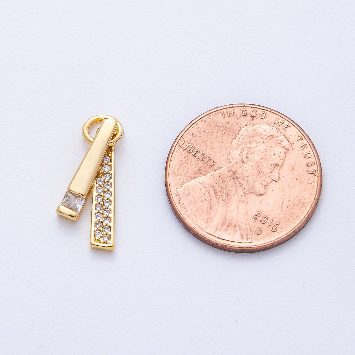 18K Gold Filled 16mm Clear Micro Paved CZ Zipper Pull Ribbon Tie Bar Minimalist Charm | AK183 - DLUXCA