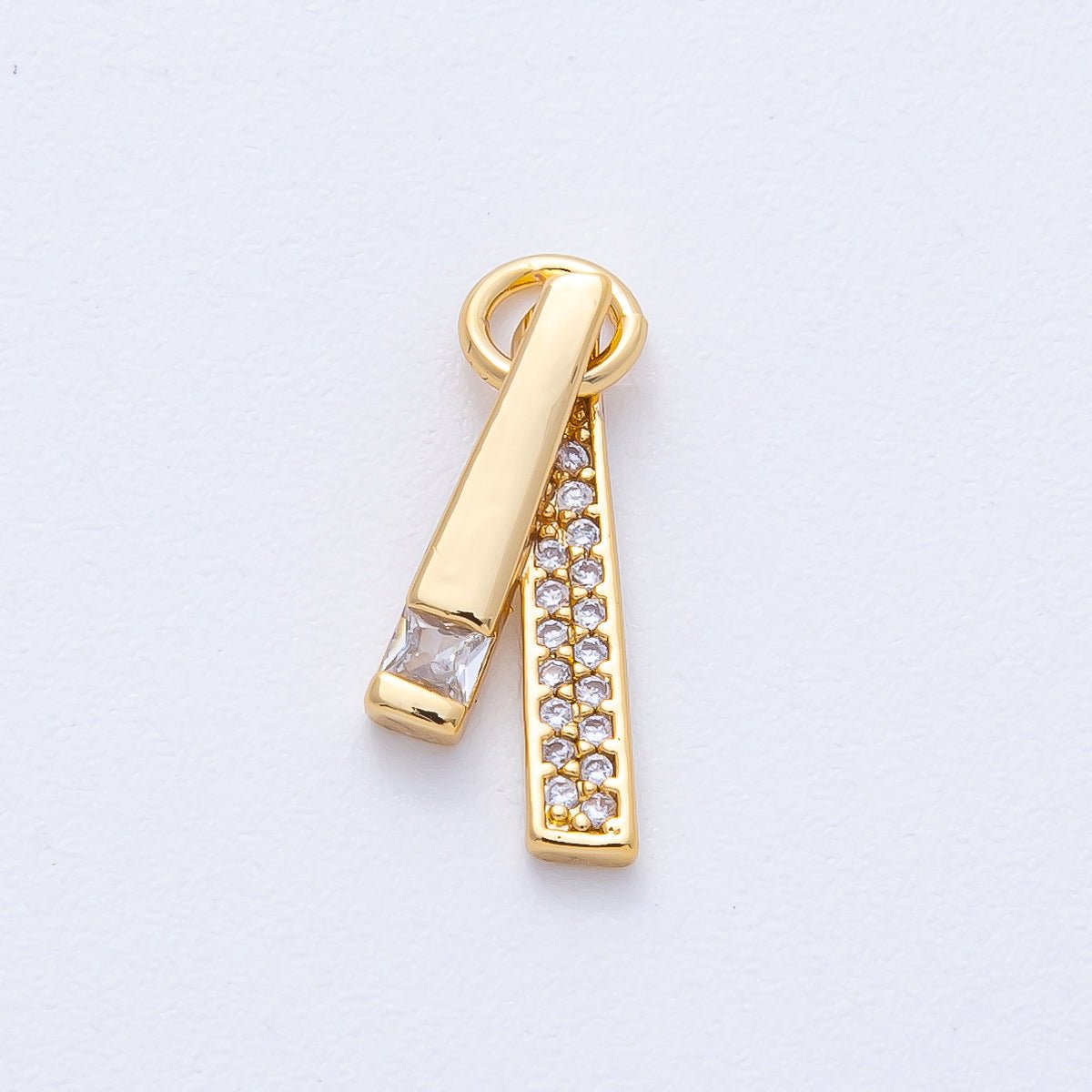 18K Gold Filled 16mm Clear Micro Paved CZ Zipper Pull Ribbon Tie Bar Minimalist Charm | AK183 - DLUXCA