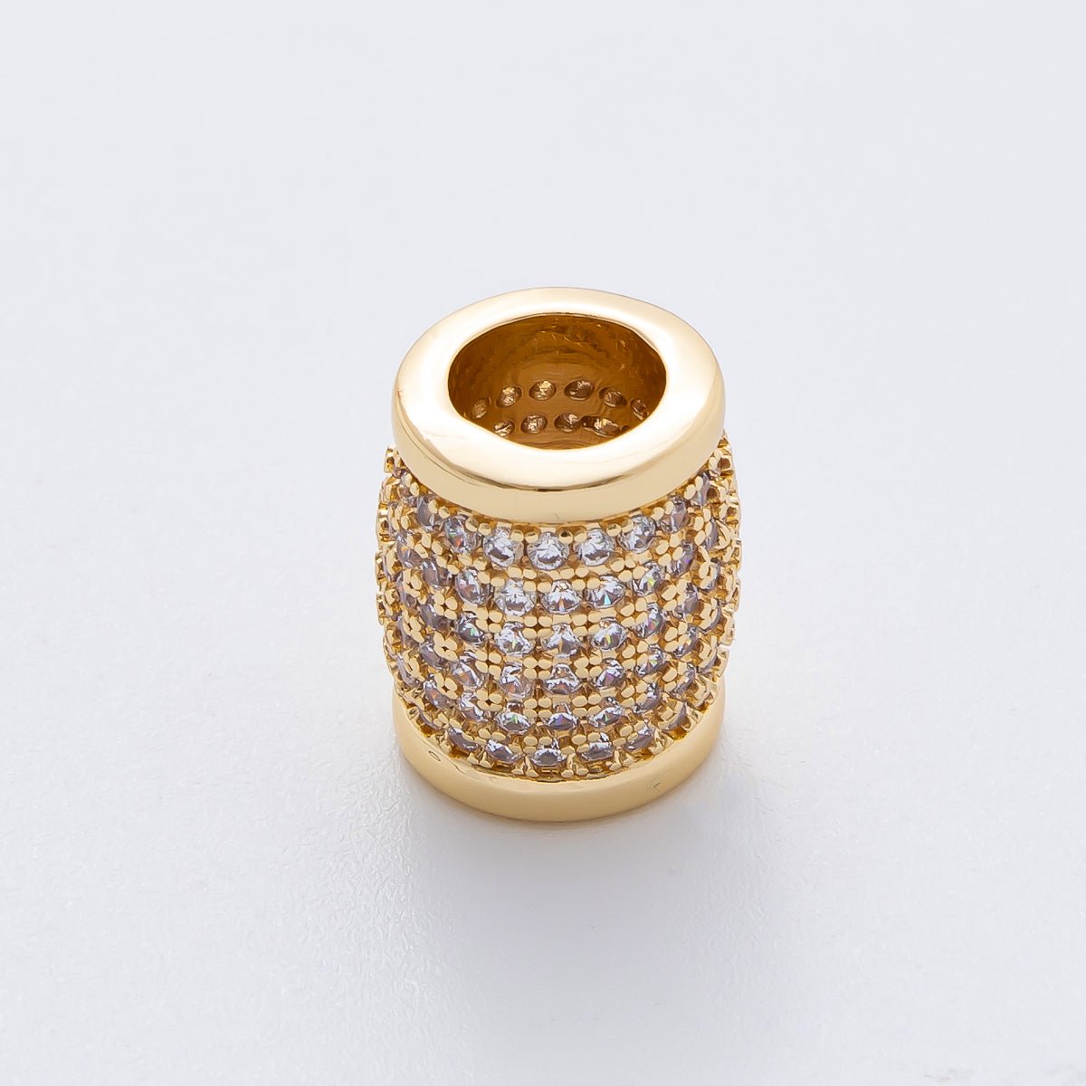 18K Gold Filled 16mm Micro Paved CZ Big Barrel Tube Slider Bead Spacer in Gold & Silver | AF - A1066 - DLUXCA