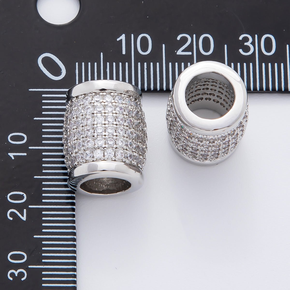 18K Gold Filled 16mm Micro Paved CZ Big Barrel Tube Slider Bead Spacer in Gold & Silver | AF - A1066 - DLUXCA