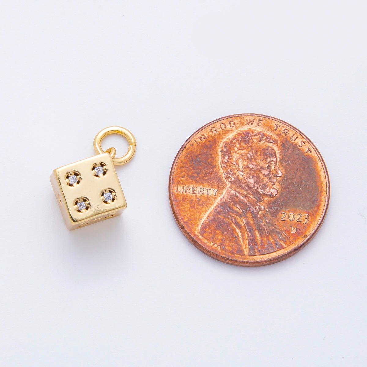 18K Gold Filled 16mm Micro Paved CZ Lucky Number Dice Add - On Jewelry Charm | E429 - DLUXCA