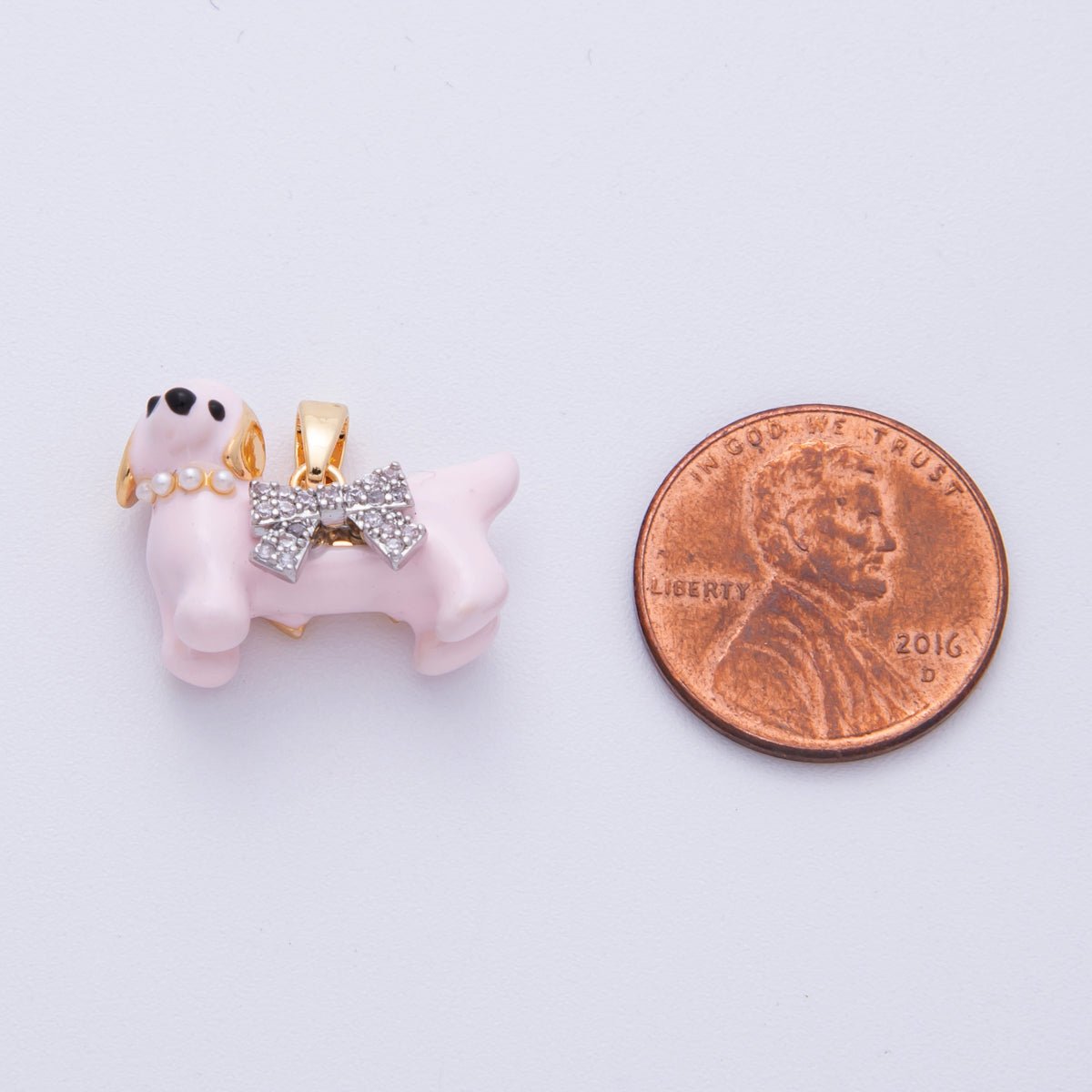 18K Gold Filled 16mm Micro Paved CZ Shell Pearl Pink Dog Pet 3D Multidimensional Pendant | Charms - 00113 - DLUXCA