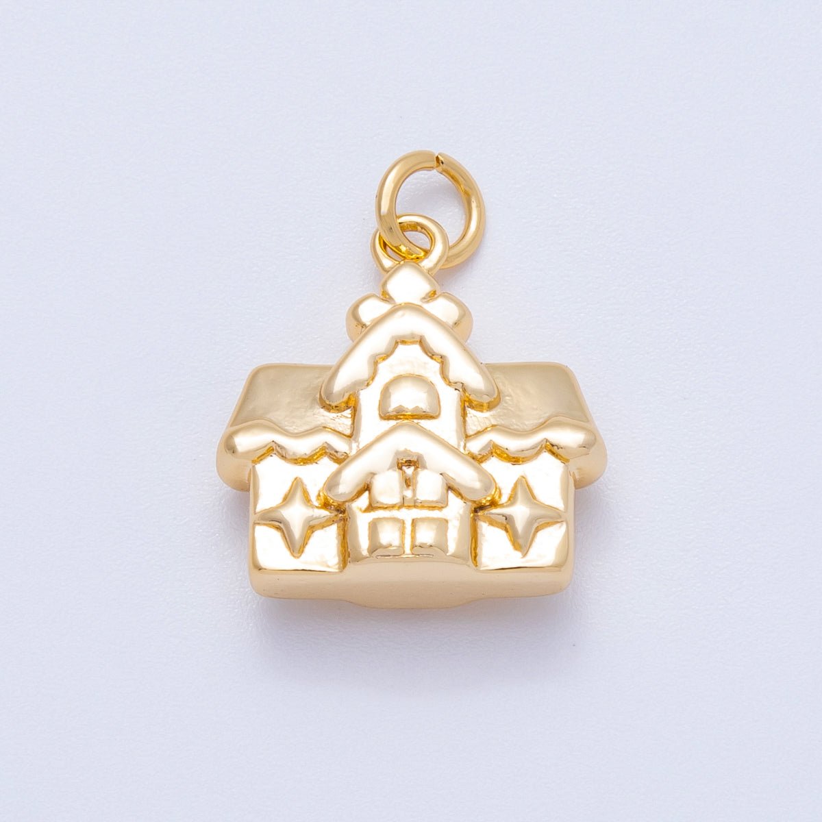 18K Gold Filled 16mm Minimalist Gingerbread House 3D Multidimensional Charm | Charms - 00425 - DLUXCA