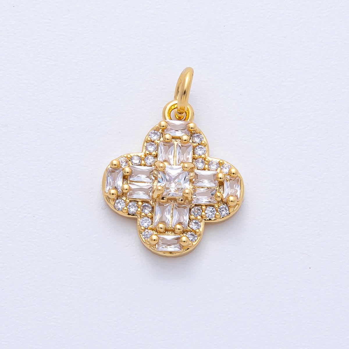 18K Gold Filled 16mm Rectangle Woven Micro Paved CZ Clover Flower Charm | AK171 - DLUXCA