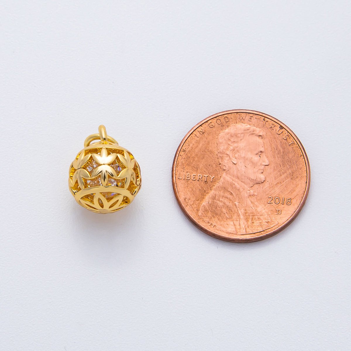 18K Gold Filled 16mm Round CZ inside a Flower, Snowflake, Cage Ornamen Drop Charm | AF1366 AF1367 AF1369 - DLUXCA