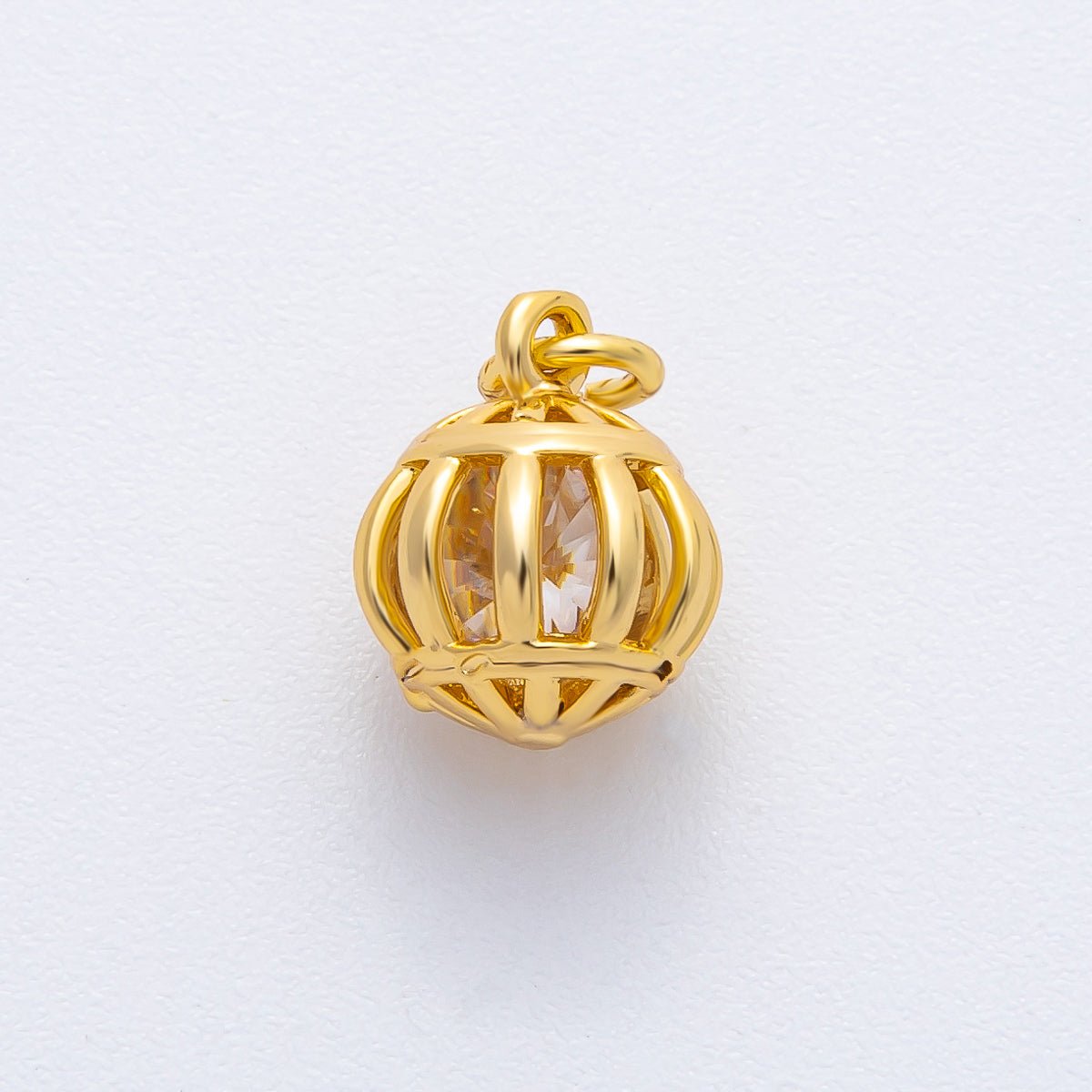 18K Gold Filled 16mm Round CZ inside a Flower, Snowflake, Cage Ornamen Drop Charm | AF1366 AF1367 AF1369 - DLUXCA