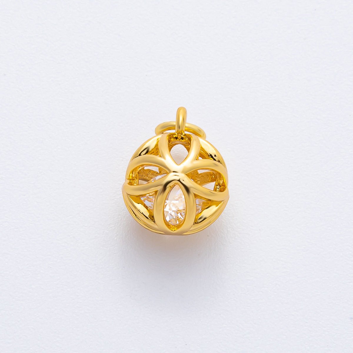 18K Gold Filled 16mm Round CZ inside a Flower, Snowflake, Cage Ornamen Drop Charm | AF1366 AF1367 AF1369 - DLUXCA