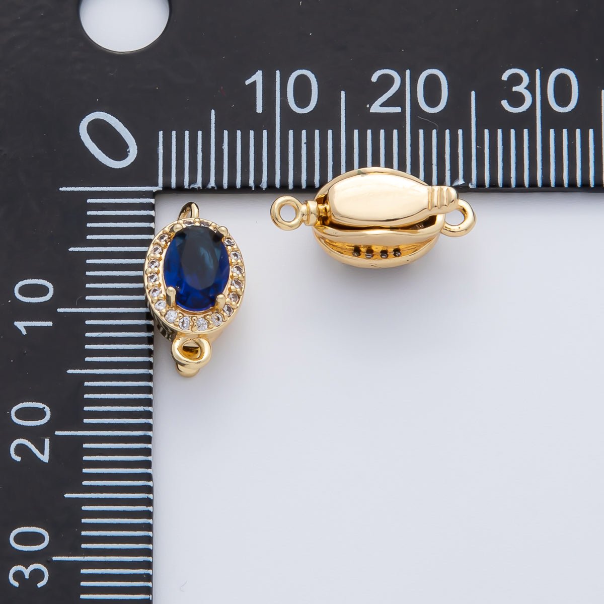 18K Gold Filled 16mm Royal Blue CZ Oval Box Clasps Closure Finding | Z1461 - DLUXCA