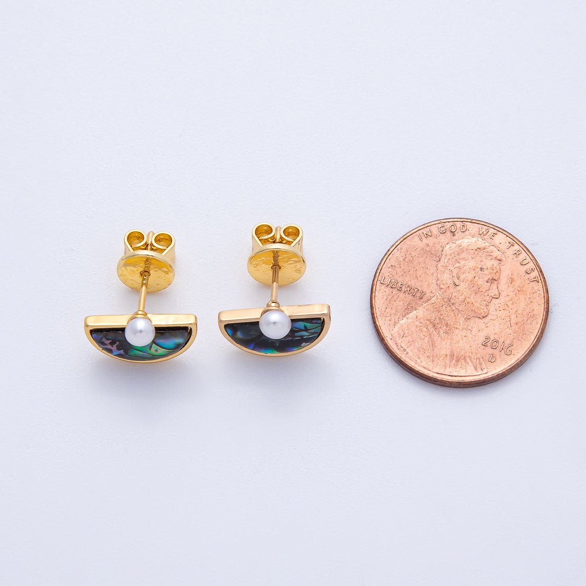 18K Gold Filled 16mm Shell Pearl Abalone Half Fan Stud Earrings | AB1673 - DLUXCA