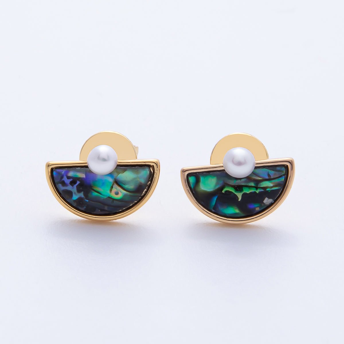 18K Gold Filled 16mm Shell Pearl Abalone Half Fan Stud Earrings | AB1673 - DLUXCA