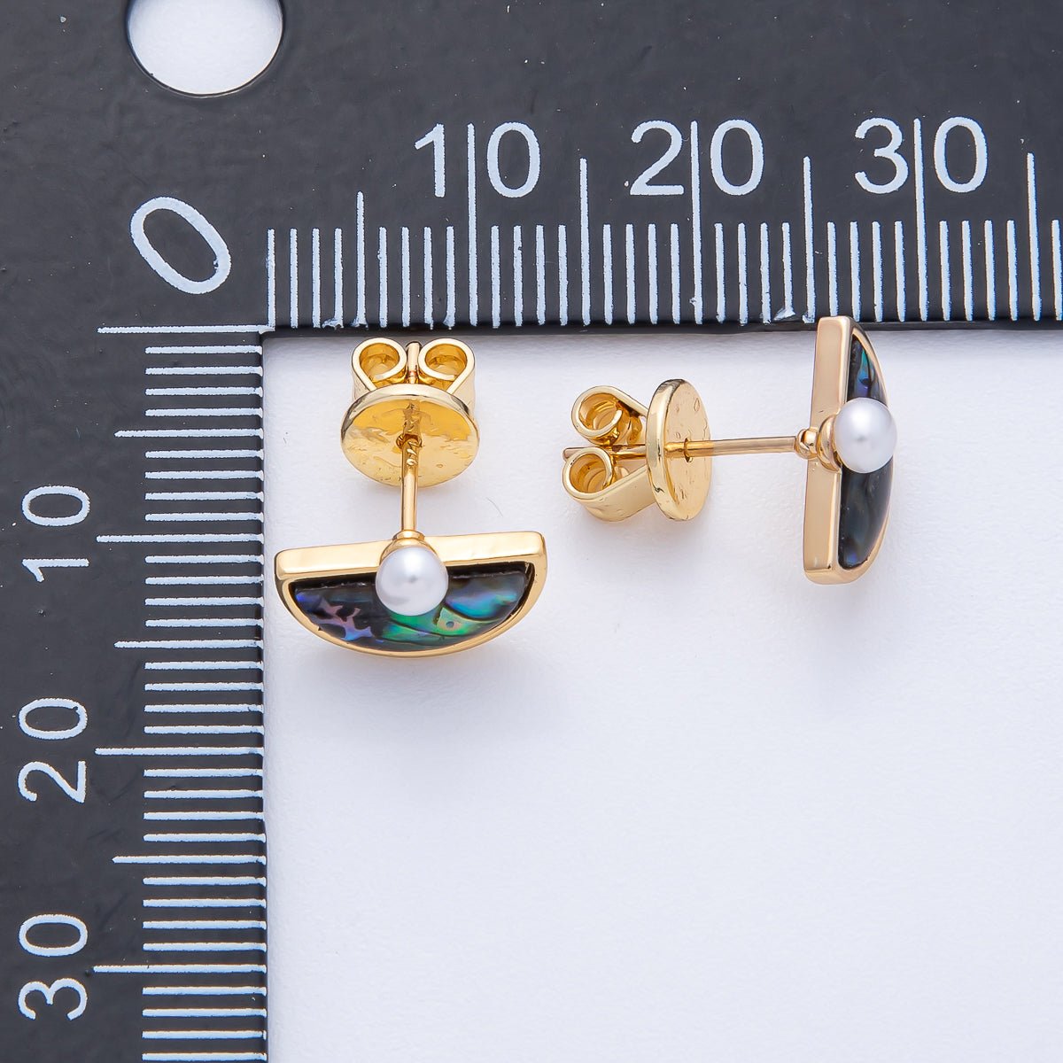 18K Gold Filled 16mm Shell Pearl Abalone Half Fan Stud Earrings | AB1673 - DLUXCA