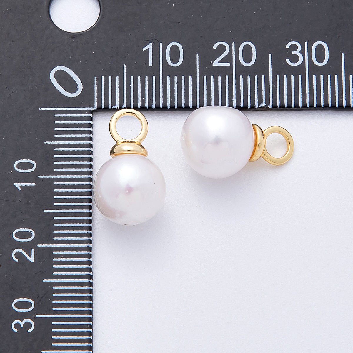 18K Gold Filled 16mm Shell Pearl Round Pearl Drop Charm | Charms - 00158 - DLUXCA