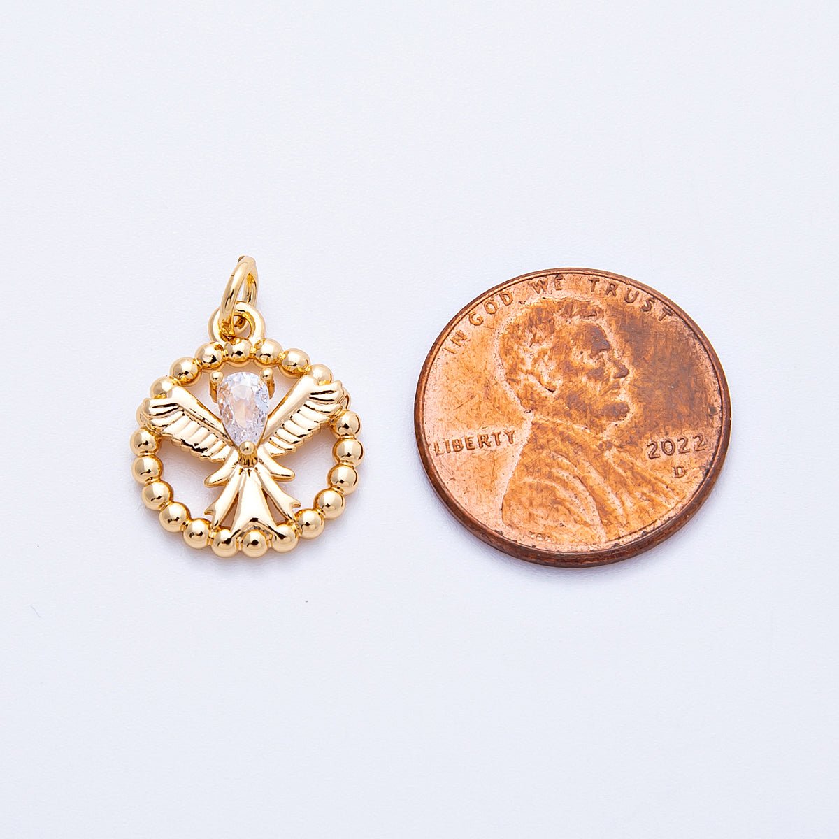 18K Gold Filled 16mm Teardrop CZ Angel Open Beaded Ball Round Charm | Charms - 00345 - DLUXCA